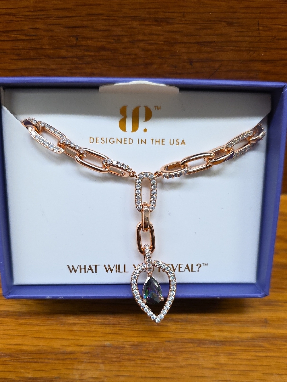 Rose Gold Teardrop Necklace with Pavé Accents